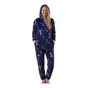 Hale Bob Poodle Print Pajama One Piece Hooded Cozy Loungewear NWT Medium